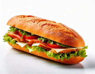 Baguette sandwich on a white background