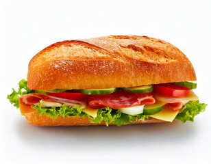 Baguette sandwich on a white background