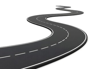 3D Winding Asphalt Road with Dashed Lines