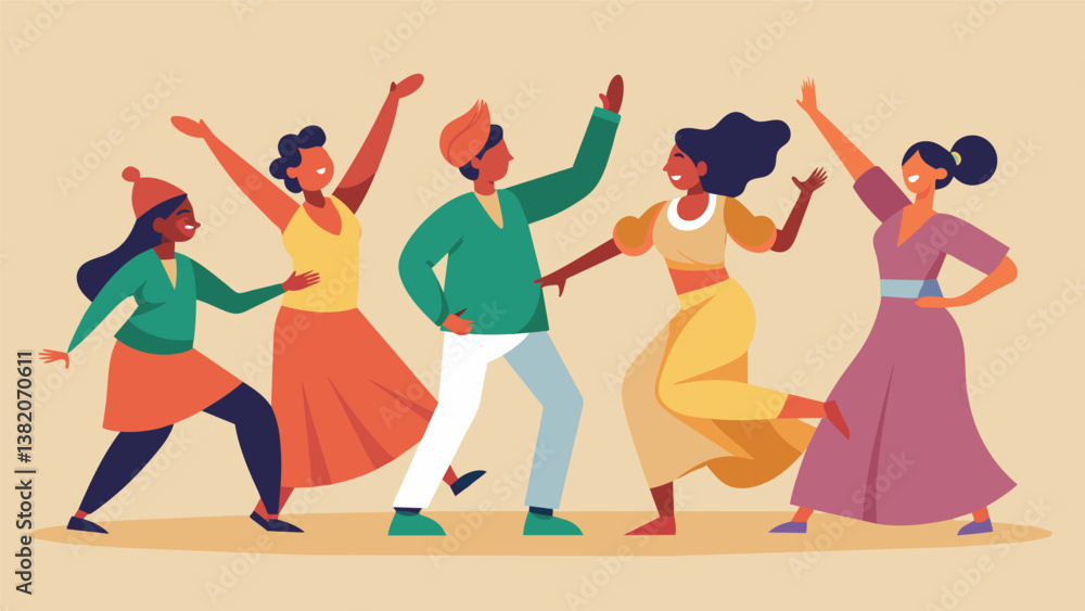 Poster a dance class where students learn traditional dances from each others cultures immersing themselves
