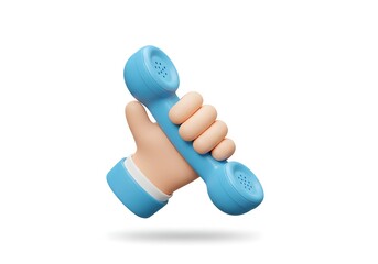 3D Hand Holding Dark Blue Telephone Handset