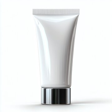 It is a blue hose packaging item. It may be skin care products or cosmetics, such as hand cream, face cream, etc. The hose has a white stripe seal on the top and a white base on the bottom.