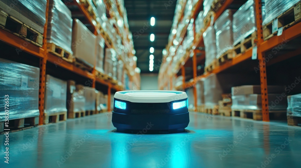 Poster an ai-driven robotic system managing warehouse inventory.