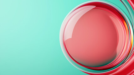Obraz premium vibrant, abstract design featuring glossy, red sphere surrounded by smooth, flowing curves on soft turquoise background. This evokes sense of modernity and creativity