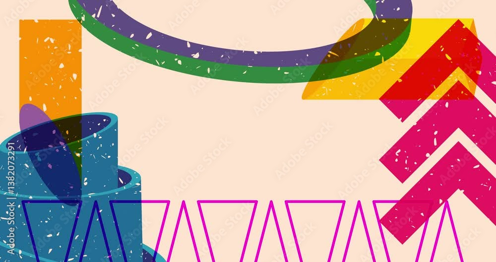 Poster colorful geometric shapes animation. object in trendy riso graph design. geometry elements abstract 