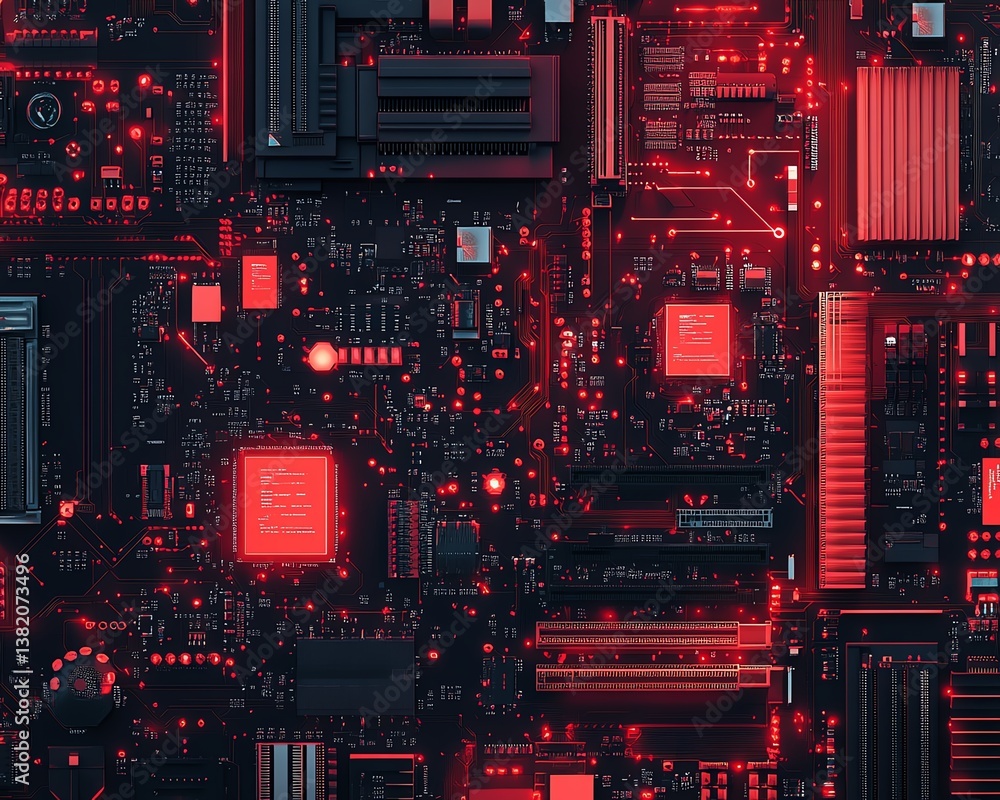 Poster hightech digital motherboard texture, software coding design, electronic circuit patterns, engineeri