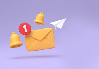 3D Mail and Messenger Envelope Icon with Notification