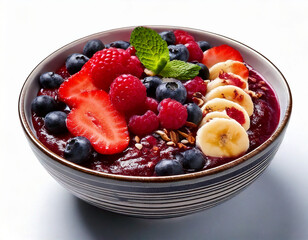 Berry acai toppings, breakfast close-up on a white background