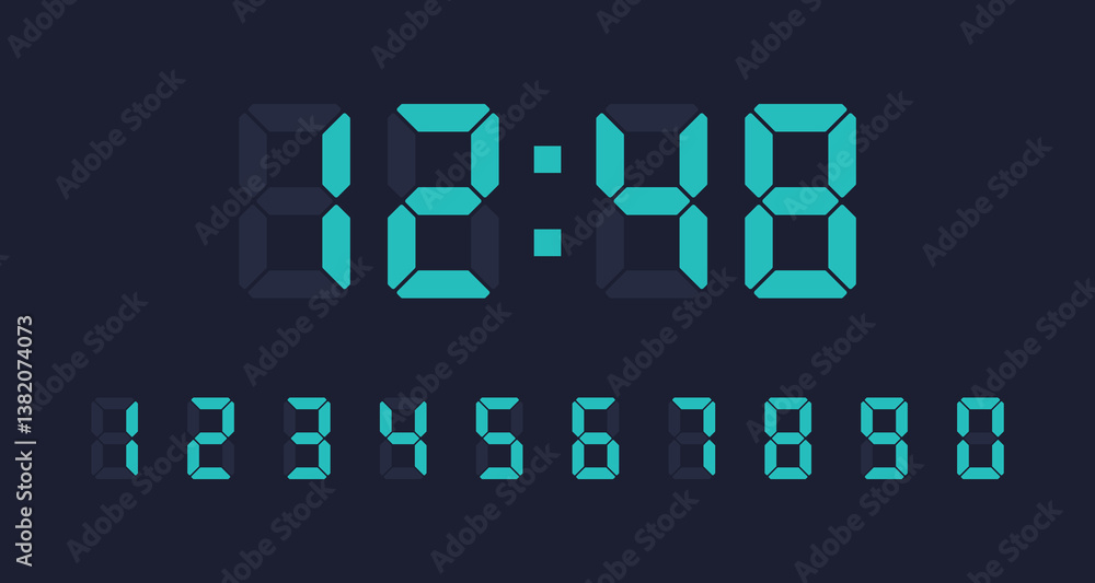 Aufkleber electronic numbers set. vector digital led numbers set. digital display number set for sign, alarm, 