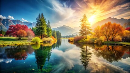 Serene Lake Reflection in Autumn Landscape