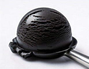 Black charcoal Ice cream scoop on a white background 