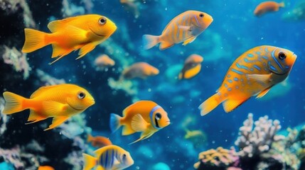 Naklejka premium Colorful fish swimming in coral reefs in the ocean