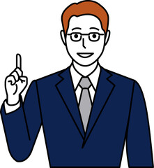 ナンバー1ポーズをするスーツの男性