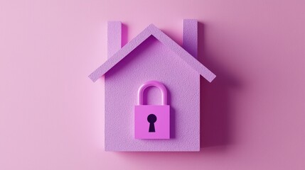 Pink House Icon with Lock Symbol for Security and Protection Concept