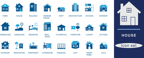 House  icon set. House, Home, Architecture, Building, Cottage, Villa.