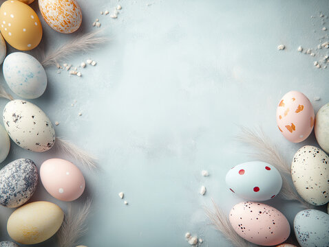 Background design banner poster easter day them with colourful and elegant easter eggs. Copy space