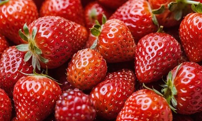 Close-Up of Ripe Strawberries Exhibiting Rich Texture and Vibrant Red Hue