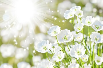 White flowers blooming in bright sunlight