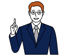 ナンバー1ポーズをするスーツの男性