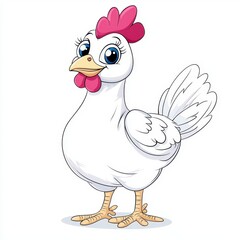Adorable White Cartoon Hen with Pink Comb, Pixel Art Style, Generative AI.