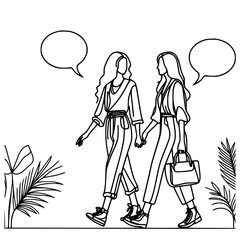 Two Women Walking and Talking