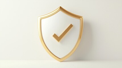 Golden Shield with Check Mark Symbolizing Protection and Trust