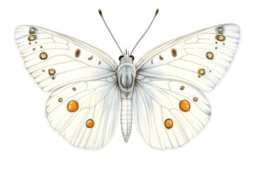 Fototapeta premium White butterfly illustration, isolated, wings, details, nature, graphic, design, education