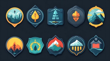 A set of badges for a running app, featuring milestone achievements in running, fitness, and endurance
