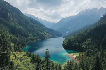 Obraz premium A scenic view of the Jiuzhaigou Valley with crystal-clear