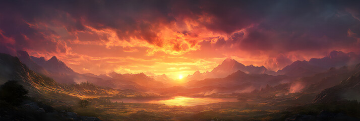 Golden Embrace: A Majestic Symphony Between Earth and Sky at Sunset's Gentle Touch