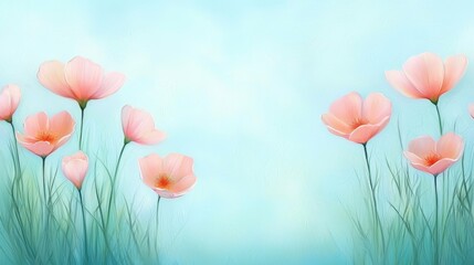 Fototapeta premium Captivating pink floral painting on a serene blue canvas background, modern art masterpiece