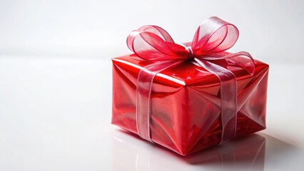 Obraz premium Red gift wrapped in plastic, christmas decoration
