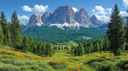 Fototapeta premium Alpine Valley, Mountain Scenery, Lush Forest