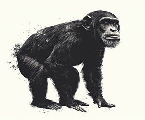 Fototapeta premium Chimpanzee portrait, jungle backdrop, isolated, graphic art, print.