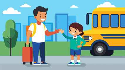 A grateful parent thanking the school bus driver for their safe driving and dedication to the job.. Vector illustration