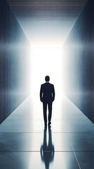 Businessman standing in front of a bright light