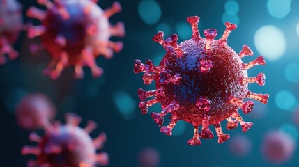 Close-Up View of Colorful Virus Structure on Abstract Background