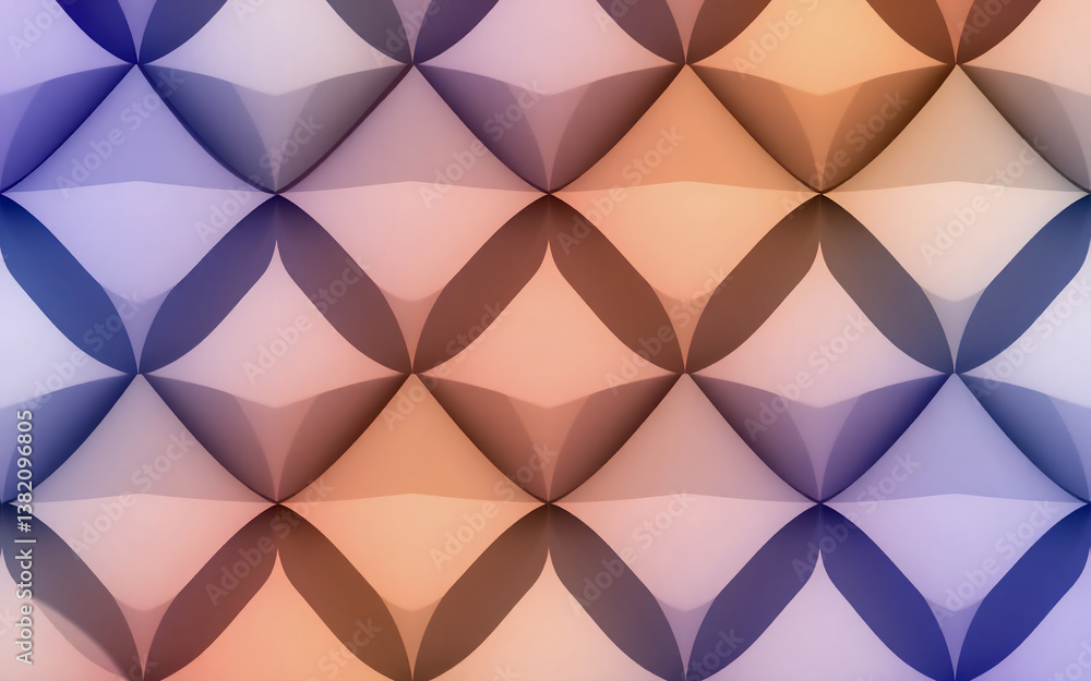 Poster abstract geometric pattern of rounded diamond shapes in soft blue, orange, and white gradients, crea