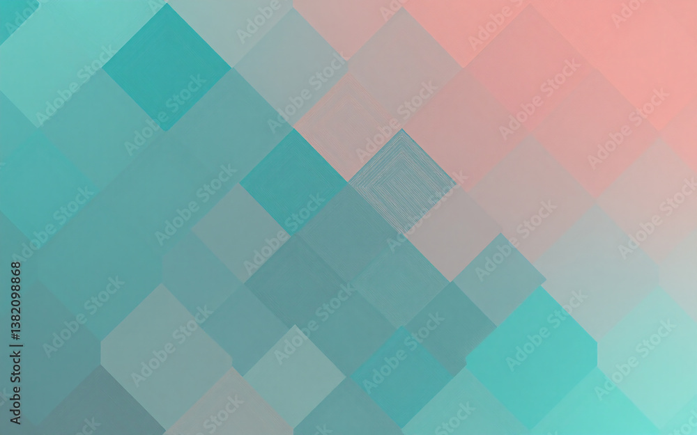 Aufkleber abstract geometric design features overlapping squares in a gradient from teal to peach. the pattern