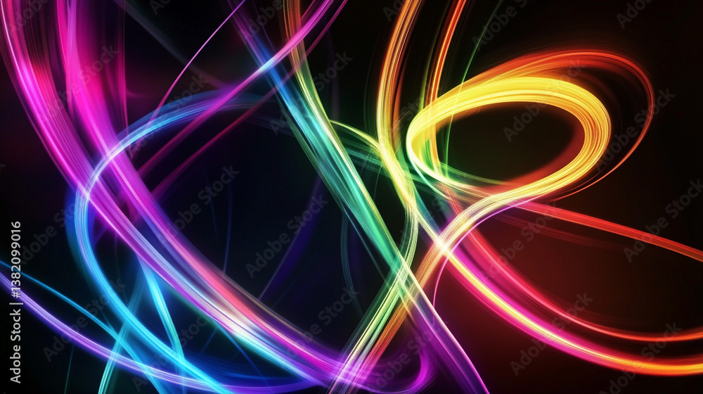Poster colorful light trails swirl against a dark background creating a vibrant visual display of motion an