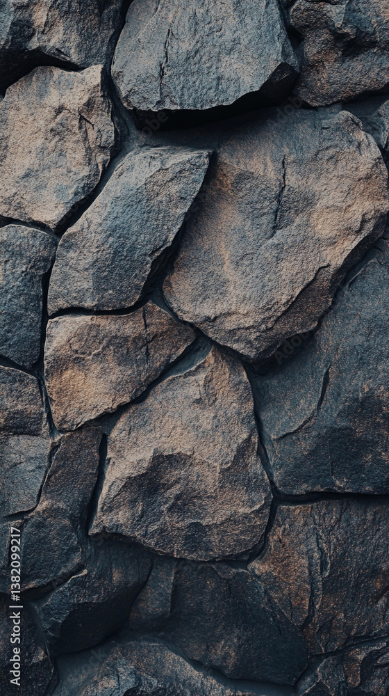 Poster natural texture of gray stones arranged perfectly on a wall in daylight capturing unique patterns an