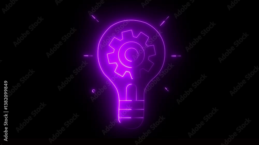 Poster glowing bright light bulb with setting icon animation on black background. glowing setting with ligh