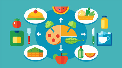A representation of a typical daily meal plan for a person following a Mediterranean diet showing the variety of healthy and delicious foods included.. Vector illustration