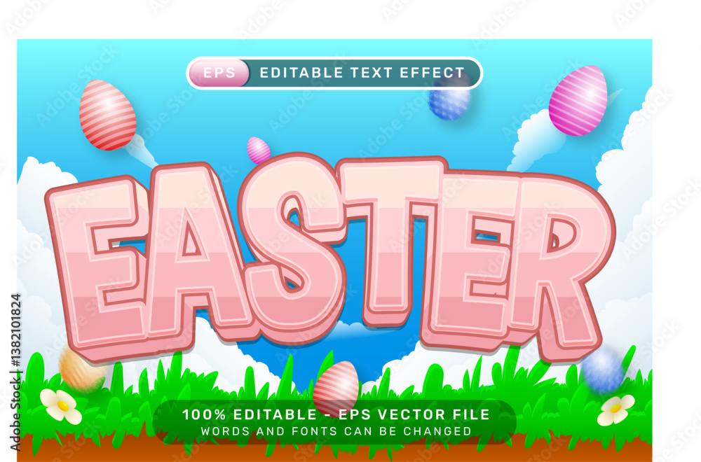 Aufkleber happy easter 3d text effect and editable text effect with easter egg illustrations
