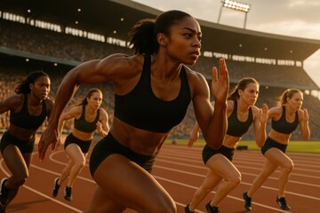 Athletes sprinting on track