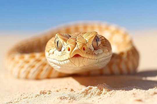 Hypnotic Desert Serpent: Portrait of a sidewinder in arid landscape closeup