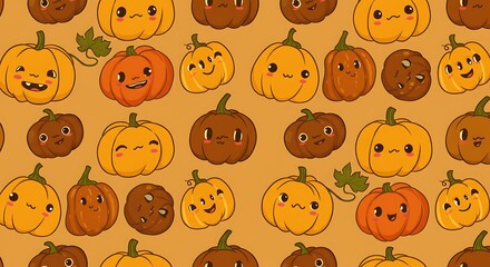 Fototapeta premium Autumn Harvest Kawaii Pumpkins AI Generated