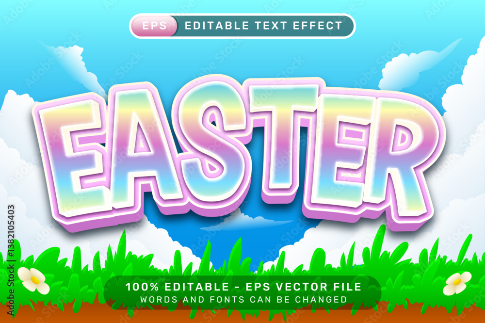 Poster happy easter 3d text effect and editable text effect with easter egg illustrations
