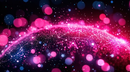 Spherical array of pink and white light points. Bokeh balls float