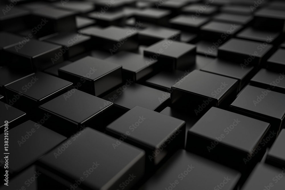 Poster black cubes arranged with depth of field for modern abstract background